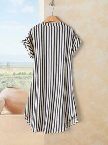 Rusticease Women's Casual Striped Print Button Decorated Short Dress Business Casual Woman  Fairycore  Work/Office Halloween Fall Clothes For Women Fall Clothes For Women  Autumn Clothes  Autumn Women Winter Dress Women  Women's Winter Clothes  Women's Dress Shirt