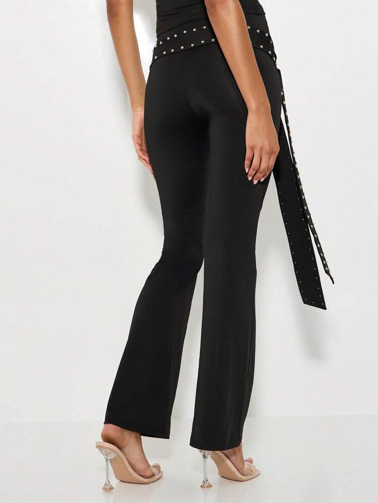 KIZN Black Flared Trousers With Studded Belt Detail