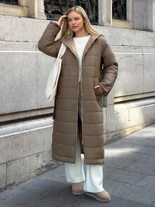 Cloudara Women Long Hooded Padded Winter Coat - Camel - View 4