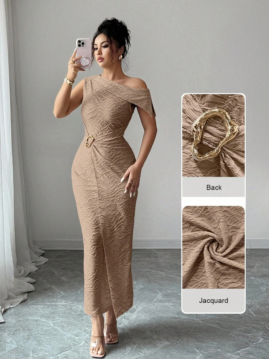 Modelyn 女式无袖金属纹理装饰连衣裙