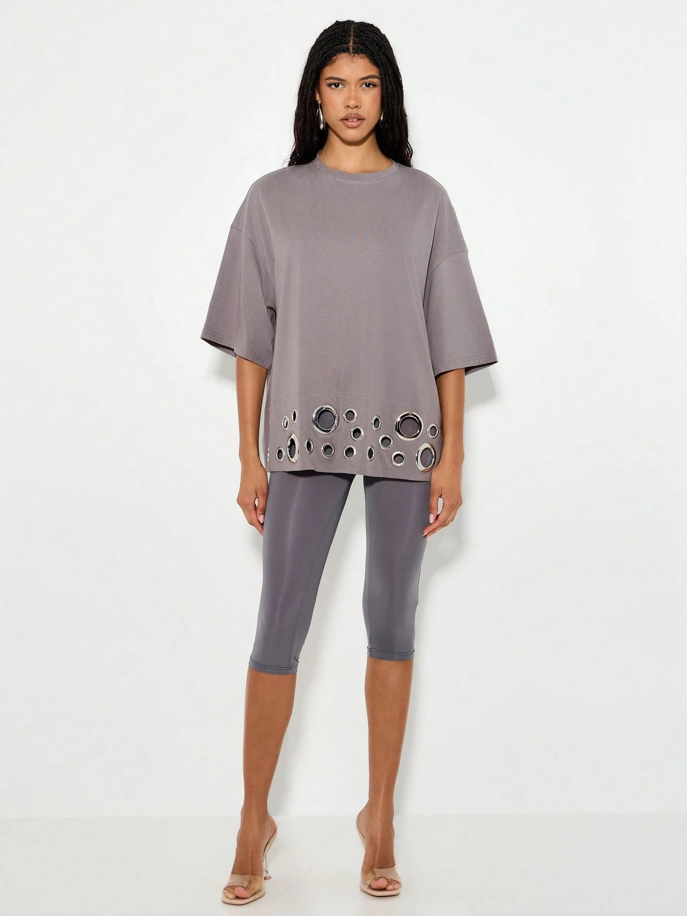 KIZN Oversized T-Shirt With Metal Eyelet Hem Detail