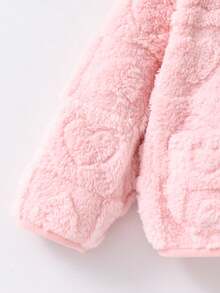 SHEIN 年轻女孩心形撞色连帽羊毛开衫，温暖冬季休闲百搭厚毛绒夹克，适合户外、度假、学校等场合 - 粉色 - 查看 4
