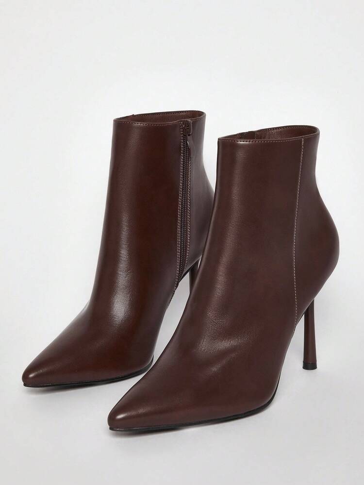 SHUZIA Women's Glamorous Sexy Pointed Toe, Vintage-Inspired Seaming & Side Zipper Stiletto Heel Ankle Bootie For Christmas Valentine's Day - Coffee Brown - View 4