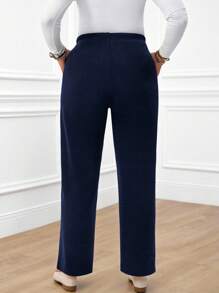 Miaspire Plus Size Women's Casual Daily Black Long Pants With Pockets - Navy Blue - View 2