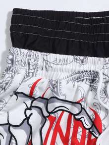 ROMWE MEN Street Life 男士夏季时尚骷髅手印花抽绳腰部双腰带短裤 - 彩色 - 查看 3