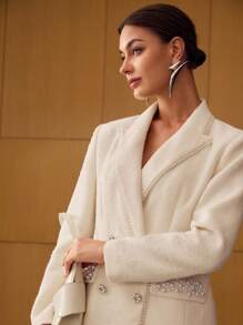 MOTF PREMIUM 粗花呢尖领人造珍珠和水钻细节西装外套 - 紅色 - 查看 4