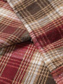 Manfinity Homme 男士休闲日常格子大衣，秋冬 - 紅色 - 查看 4