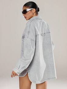 Jeanoix 休闲水洗落肩宽松牛仔外套 - 藍色 - 查看 2