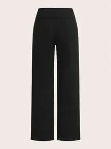 SHEIN EZwear 2 件黑色和粉色女士休闲高腰折叠阔腿直筒裤，适合夏季 - 彩色 - 查看 6
