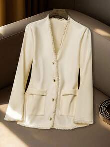 Lacomfia 2025 New V-Neck Tassel Single-Breasted Slimming Jacket Fall Winter Cloth For Women - Apricot - View 1