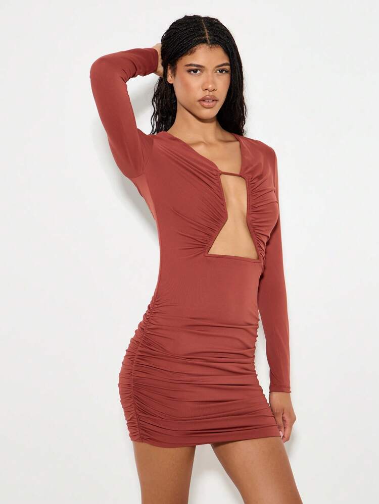KIZN Ruched Bodycon Mini Dress With Cut Out Detail