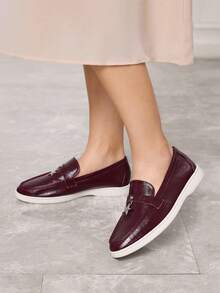 Sleekvia Sapatos femininos de bico fino com decoração em estrela de metal e salto baixo - Borgonha - Ver 9