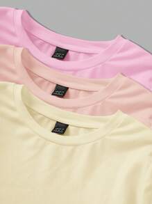 SHEIN EZwear 3 件套女士休闲紧身圆领长袖 T 恤套装，适合秋冬季 - 彩色 - 查看 4