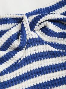 Sweetra 女式撞色条纹露背针织抹胸紧身迷你连衣裙，修身腰部，夏季 - 彩色 - 查看 5