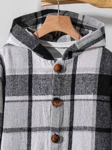 SHEIN 男童休闲格子提花连帽外套，春秋季，秋冬季 - 灰色 - 查看 4