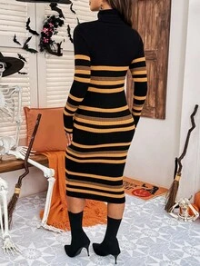 SHEIN Váy len ôm dáng dài tay cổ lọ kẻ sọc cho bà bầu - Nhiều màu - Xem 2