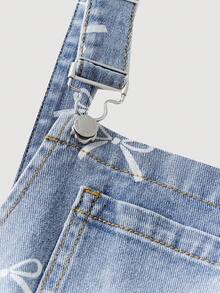 Girlism Tween Girls Fashion Casual Y2k Vintage Cool Street Returns To School College Bow Pattern Design Blue Denim Overalls For Tween Girl Clothes Tween Girls Soft Dailywear And Tween Girl Winter And Fall Rave Outfits Festival And Outfits Streetwear School Clothes - Blue - View 5