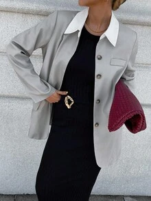 Chiquease Veste fine pour femmes de style français élégant, col tressé, manches longues, coupe régulière, nouvelle saison automne, couleurs contrastées - Multicolore - Voir 6