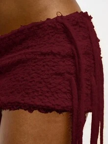 SUMWON WOMEN 钩针迷你裙，带装饰侧绳，节日海滩夏季波西米亚风格纹理派对晚会假日时尚迷你长度 - 酒紅色 - 查看 7