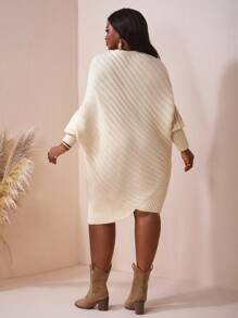 SHEIN CURVE+ 加大码蝙蝠袖交叉裹身毛衣，适合女士日常秋季服装、冬季、CURVE/秋冬 - 杏色 - 查看 2