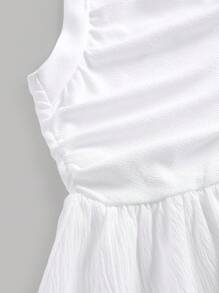 Girlism Tween Girl Fitted Casual Minimalist Comfortable White Halter Neck Ruched Dress, Suitable For Spring, Summer, Autumn And Winter/Back To School,Fall,Y2k,Halloween,Glowmode,Autumn,Holiday/Back To School Outfits/First Day Of School Outfit White Dress Summer Dress White Halter Dress Halter Dress White Summer Dress - White - View 5