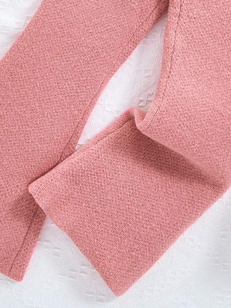 SHEIN Tween Girl Casual Floral Jacquard Oversized Pullover Sweater And Wide Leg Pants 2pcs Set, Suitable For Indoor And Outdoor, Pink, Autumn/Winter - Dusty Pink - View 4