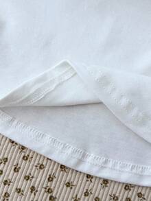 SHEIN Tween Girls White Knit Design Long Sleeve T-Shirt, Fashionable Versatile Casual All-Match Fall Winter - White - View 7