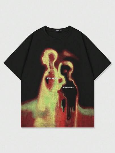 Street Life T-shirt a maniche corte da uomo con stampa di figura a immagine termica in stile vintage di strada, estiva, stile anni 2000