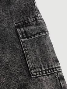 SHEIN Young Girl' Black Denim Bib Pants,Casual And Fashionable Vacation Outfits,Winter Clothes,Fall Clothes,Street Wear ,Denim Overall - Black - View 7