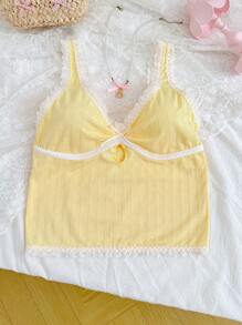 PetitDoll 女士甜美蕾丝拼布吊带背心 - 黃色 - 查看 6