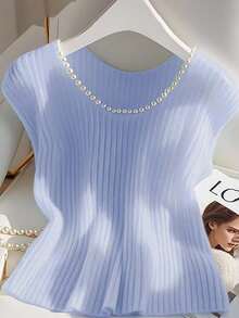 Franclia Women's Minimalist All-Match Versatile Pearl French Elegant Fashion Sweater Vest