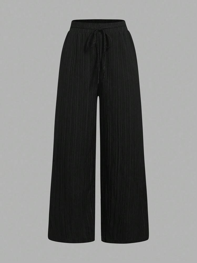 SHEIN Essnce 3pcs Set Black & White Striped Nautical Style Women Casual Waist Tie Pants With Pockets, Straight Leg, Suitable For Summer Vacation Fall Clothes Winter Clothes - Multicolor - View 8