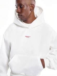 SUMWON Slow Morning Coffee Club Graphic Print Hoodie With Centre Pocket Large Back Design Casual Streetwear Long Sleeve Unisex Daily Wear Pullover - White - View 4