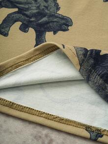 Discovery X SHEIN 男童恐龙印花休闲宽松圆领短袖针织 T 恤，夏季