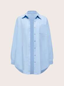 Modmama 2 pièces Ensemble de maternité : Chemise boutonnée à manches longues de couleur unie et pantalon-combinaison, décontracté