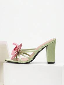 CUCCOO SZL Giày cao gót đế thô họa tiết hoa lan hồng nhạt thời trang nữ - xanh quân đội - Xem 4