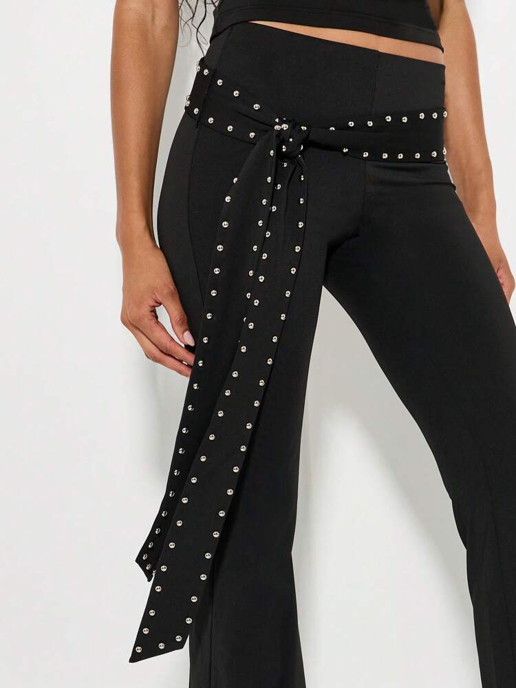 KIZN Black Flared Trousers With Studded Belt Detail