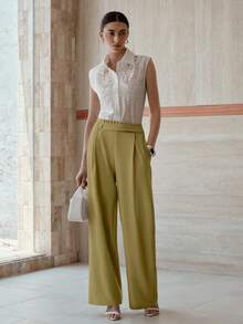 MOTF PREMIUM Quần xếp ly cài nút - Màu vàng - Xem 8