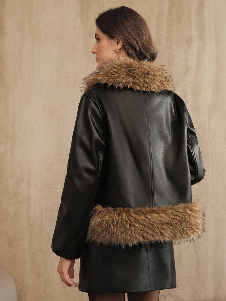 Women's Autumn/Winter Long Sleeve Pockets Loose Faux Fur Jacket, Suitable For Daily Wear, Party And Gathering