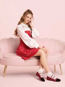 CUCCOO DOLLMOD 女士简约扣环镂空舒适纯色平底鞋 - 紅色 - 查看 2