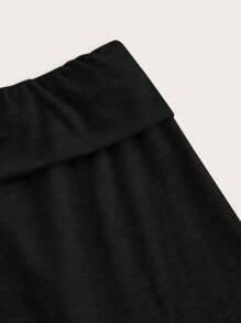 SHEIN EZwear 2 件黑色和粉色女士休闲高腰折叠阔腿直筒裤，适合夏季 - 彩色 - 查看 8