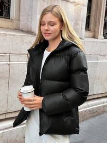 EURMUSE Veste matelassée brillante avec capuche, fermeture éclair frontale, design matelassé, poches latérales, chaude et légère, vêtement d'extérieur casual pour l'hiver, tissu imperméable