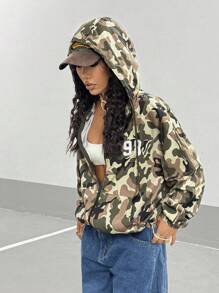 StreetHx Damska kurtka z kapturem, długim rękawem i ściągaczem, w kamuflażu Branch - Wielokolorowe - Zobacz 4