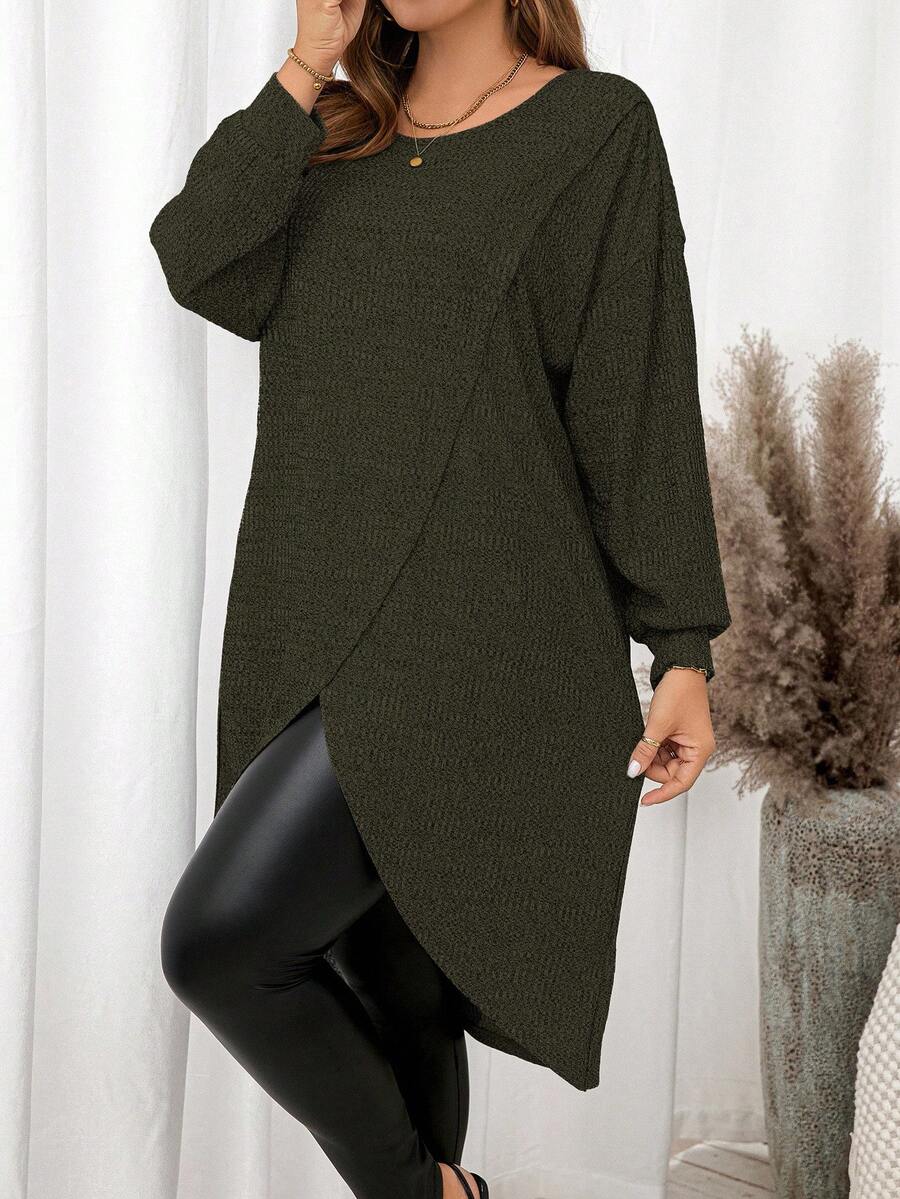 SHEIN Clasi 大码女式休闲纯色裹身上衣 - 軍綠色 - 查看 1