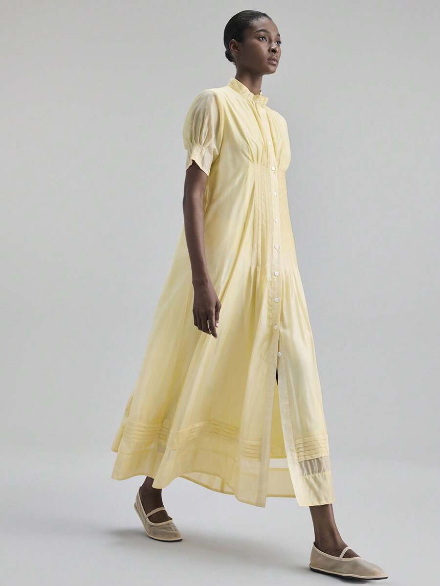 Ontre Women's Solid Color Short Sleeve Pleated Single-Breasted Casual Long Dress, Beach Holiday Outfit, Island Resort Bohemian Dress For Music Festival, Halloween, Christmas Party, Elegant Business Casual Work Dress, Country Music Concert Outfit