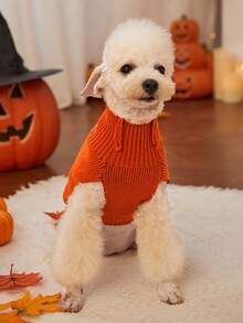 PETSIN 1pc Halloween Pumpkin Orange Cute Ghost Face Warm & Comfortable Dog Sweater - Multicolor - View 7