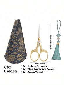 多用复古家用剪刀不锈钢 3 件套钢刀片适用于缝纫工艺品/家居装饰/手工制作学生办公室使用。带保护套的装饰流苏剪刀