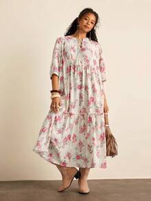 SHEIN VCAY 大码花卉印花休闲度假连衣裙 - 彩色 - 查看 4