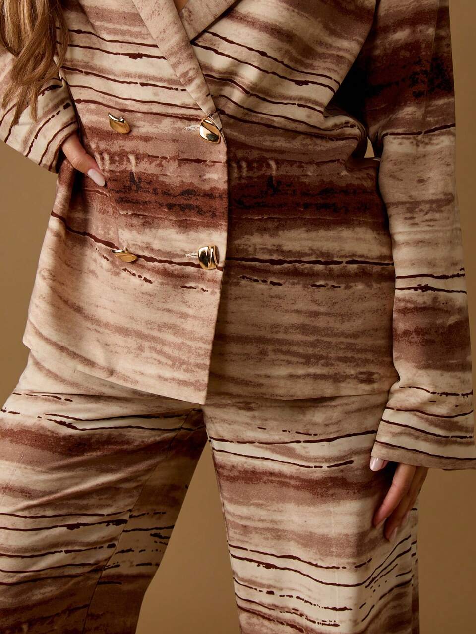 MISSGUIDED Double Breasted Blazer Jacket With Gold Button Detail Abstract Watercolor Pattern Classic Lapel Collar Professional Office Wear Collection Evening