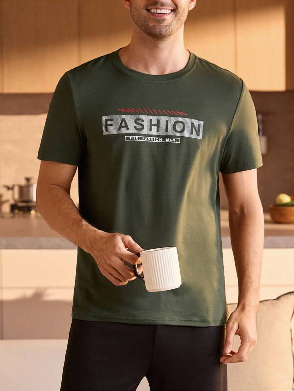 Manfinity Underwear&Sleepwear Basics Plus Size Men's Casual Loose Fit Crew Neck Short Sleeve Pajama Top For Men Loungewear PJs Sleepwear